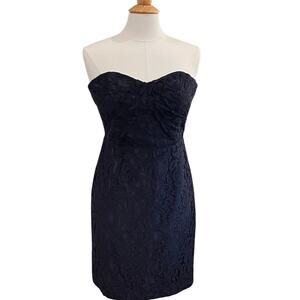 J. Crew Kelsey Strapless Cocktail Dress, Navy Blue Leavers Lace, Size 6